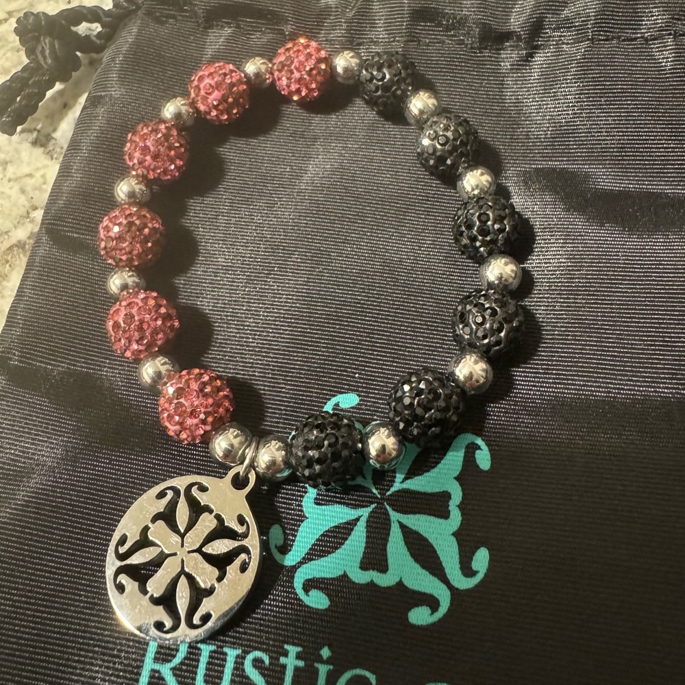 Rustic Cuff Pink and Black Crystal Bracelet